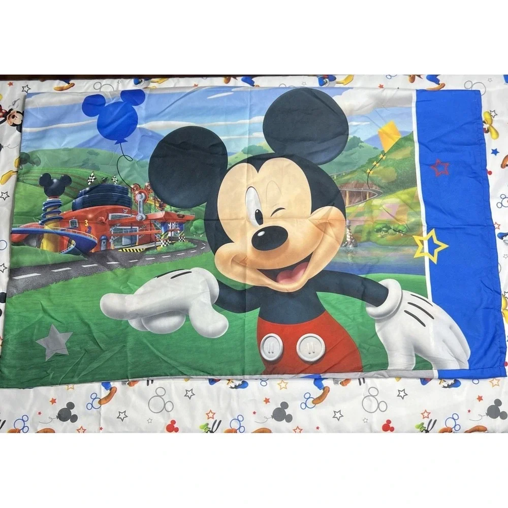 Disney Mickey Mouse Toddler Sheet Set Fitted Flat Sheet Pillowcase 3 Pc EUC